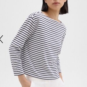 Theory Navy and White Striped Long-Sleeve Top